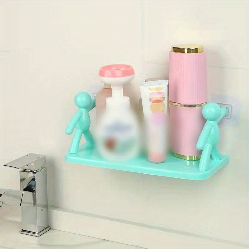 Small Wall-Mounted Floating Shelf No Drilling Bathroom Kitchen Organizer