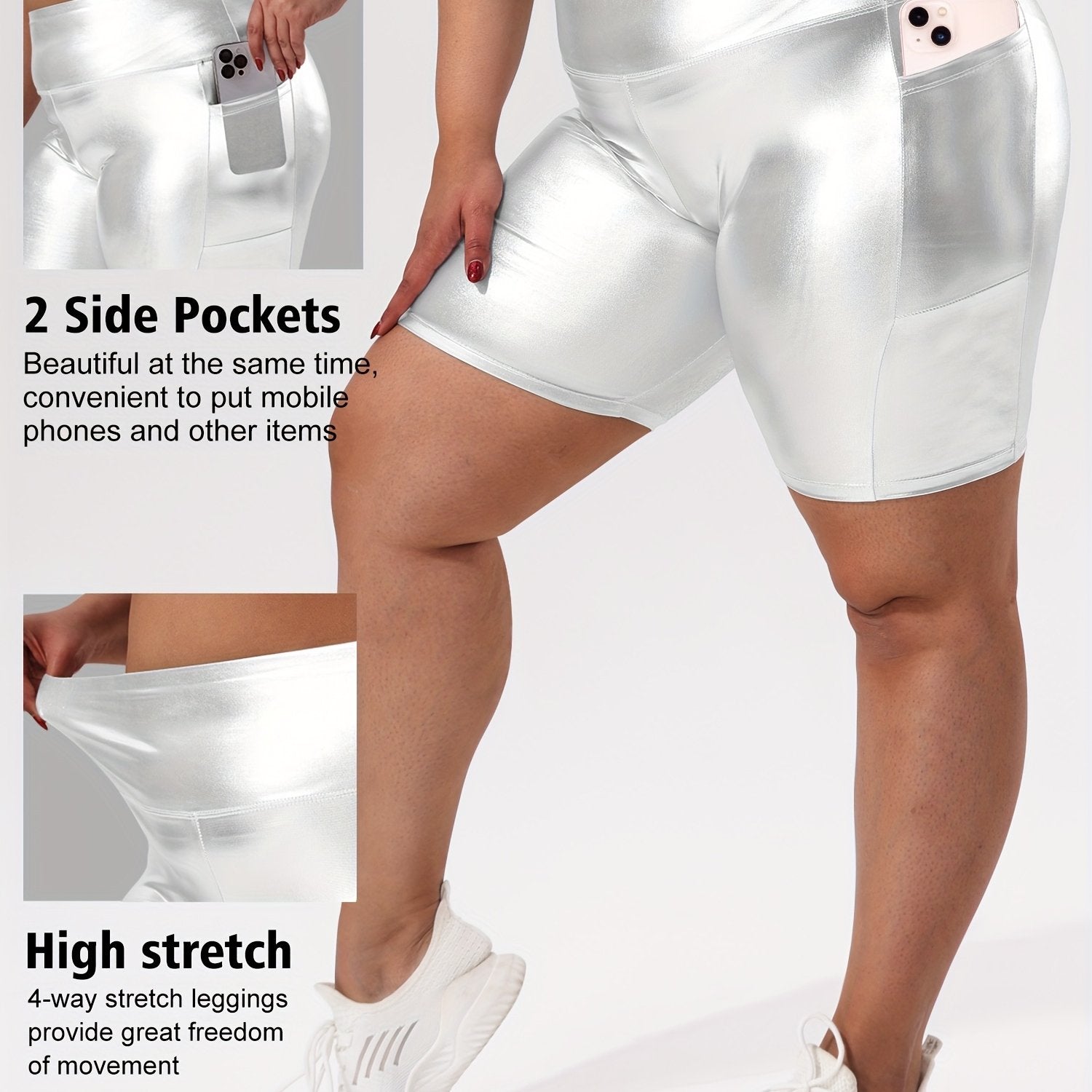 Plus Size High-Waisted Gold Foil Side Pocket Shorts Summer Style
