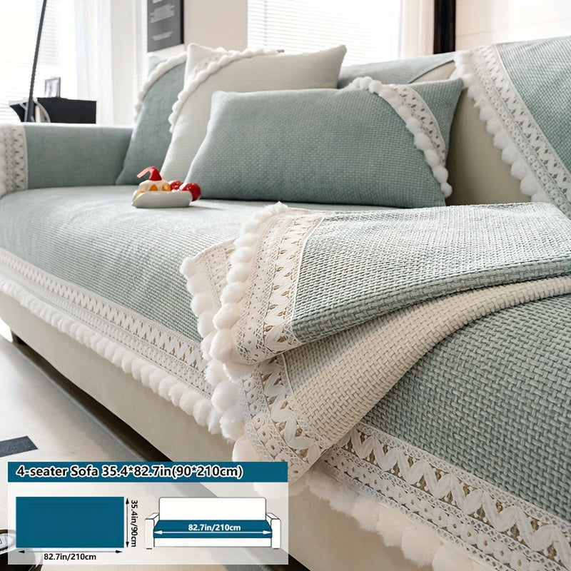 Boho Style Sofa Cover Pet-Friendly Machine Washable Short Plush Anti-Slip Fits Armchair to Sectional