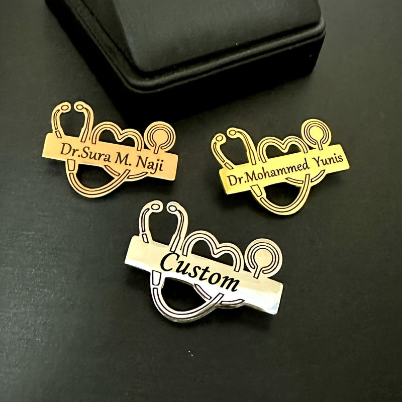 Personalized Stainless Steel Men's Brooch Engraved Name Logo Gift for Fathers Day