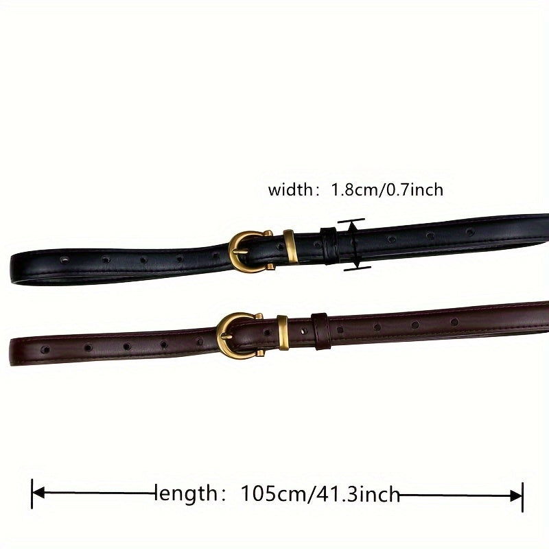 Women's Faux Leather Belt Retro Style Gold Buckle Solid Color Waistband for Jeans