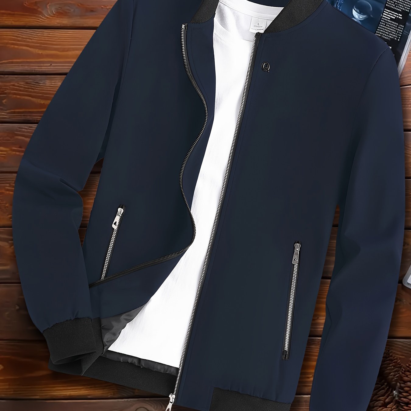 Chaqueta bomber de poliéster con cremallera para hombre y cuello de béisbol para primavera y otoño