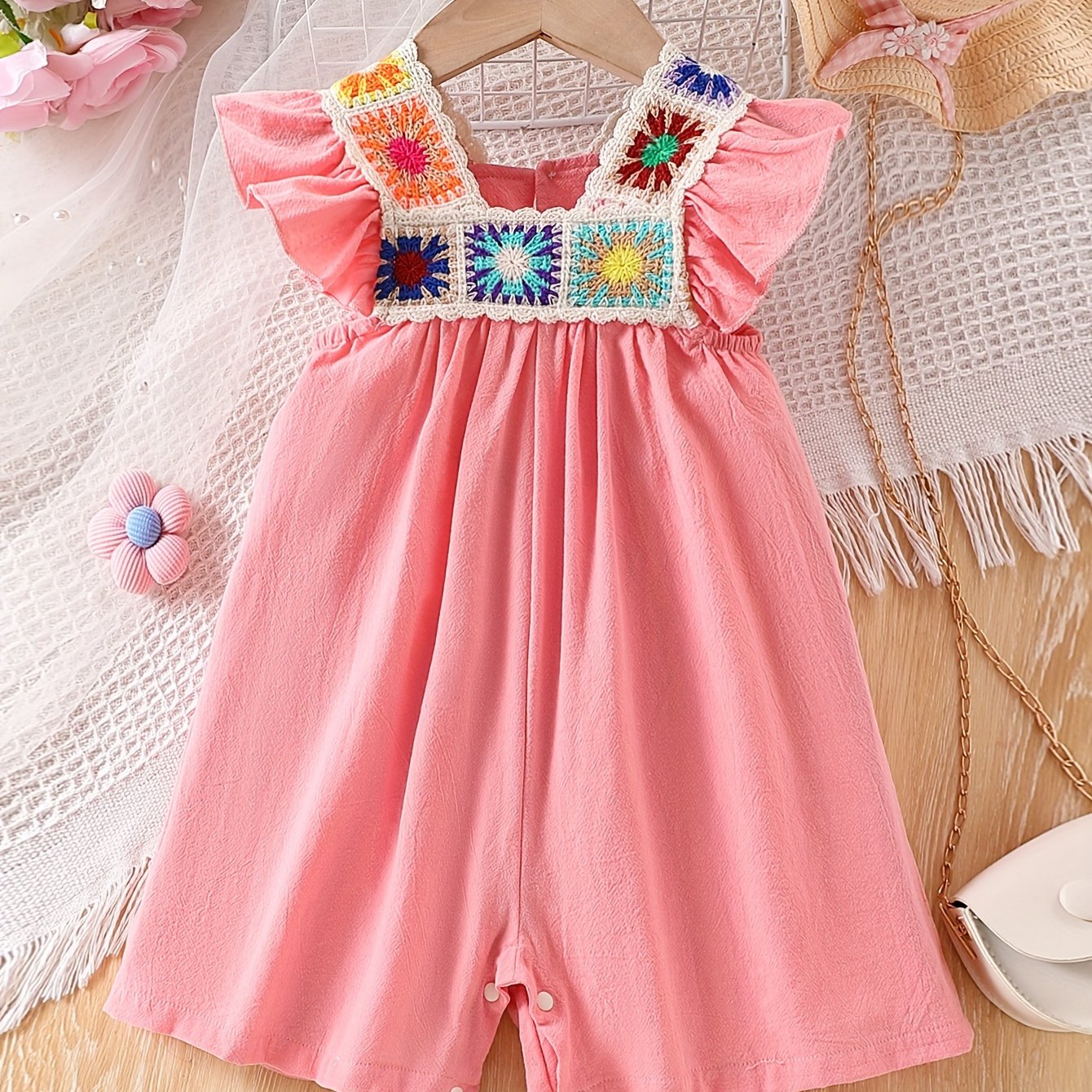 Mono de verano para bebé niña con mangas con volantes y pantalones de falda de pierna ancha para niñas pequeñas