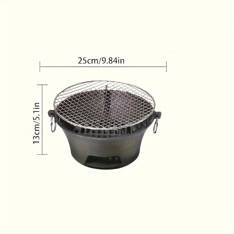 Cast Iron Charcoal Grill Stove with Mesh Net and Au Gratin Pan for Indoor Outdoor Cooking