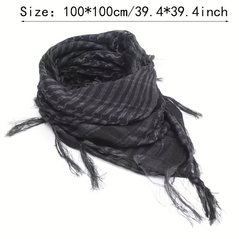 Bohemian Plaid Scarf with Tassels Multipurpose Bandana for Fall Winter