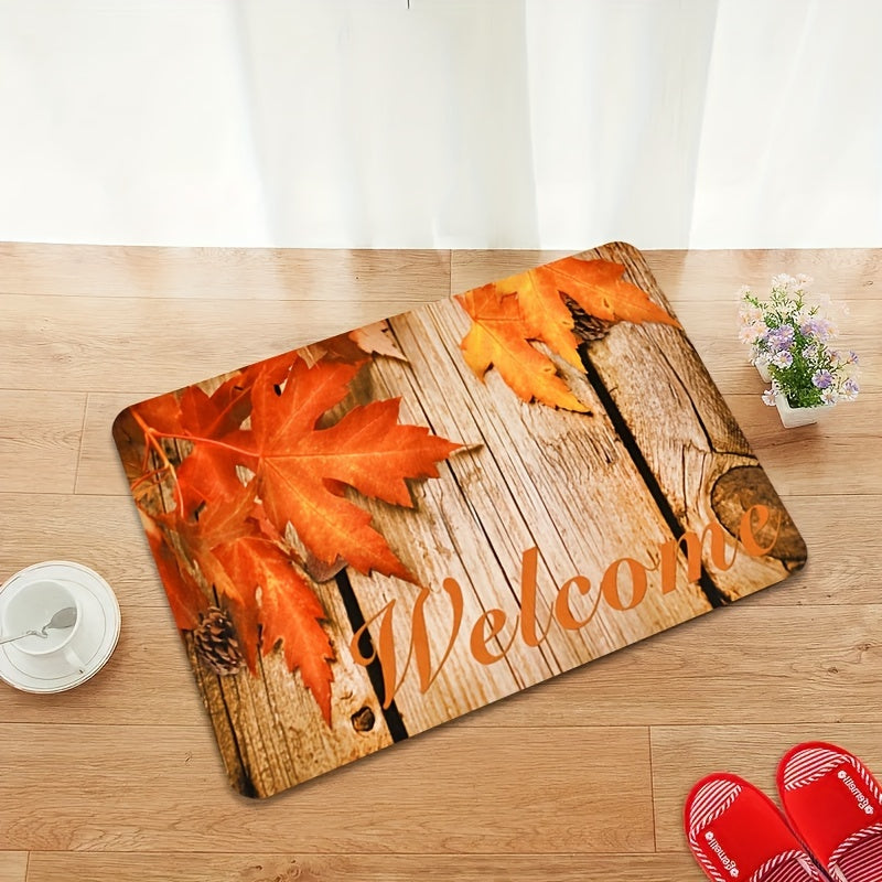 Fall Thanksgiving Doormat Autumn Maple Leaves Non-Slip Memory Foam Indoor Rug