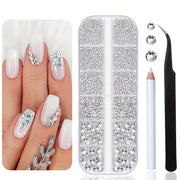 White Rhinestone Set 2200 Pieces with Storage Box for Nails Art Crafts and Jewelry