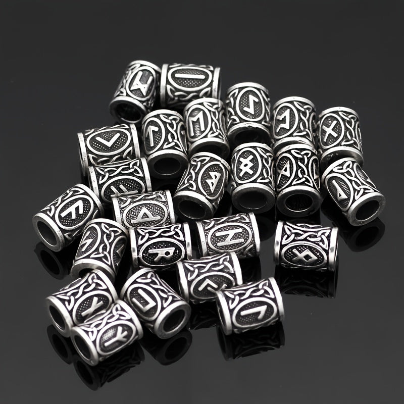 Set of 24 Bohemian Metal Viking Rune Beads Oval Solid Color Spacer Beads for Jewelry and Hair Braids