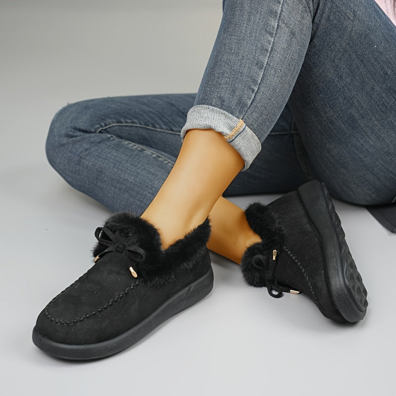 Women's Fleece-Lined Winter Boots with Plush Collar Slip-On Snow Boots