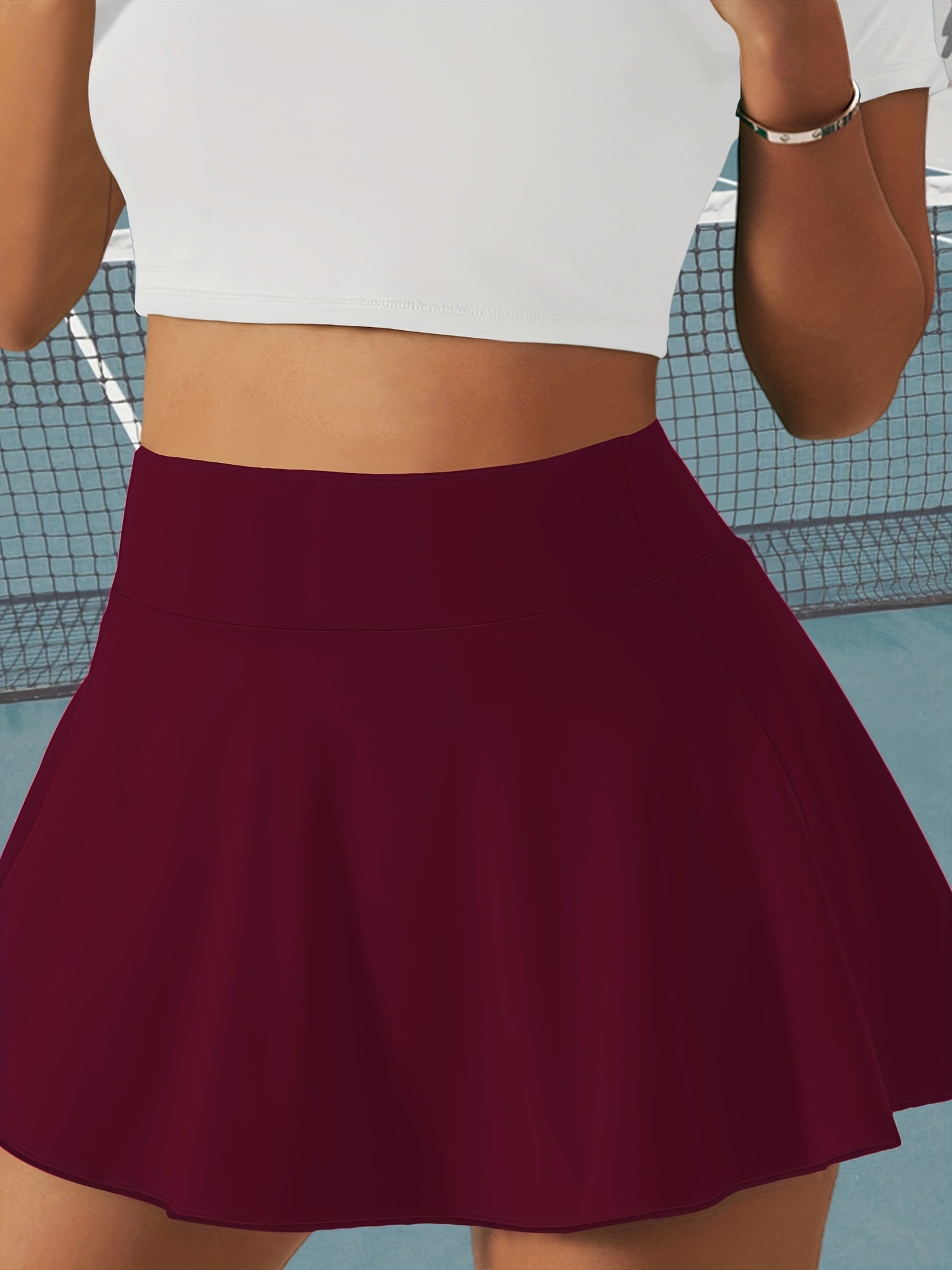 Plus Size Women's Flared Skirt with Pockets High-Stretch Machine Washable