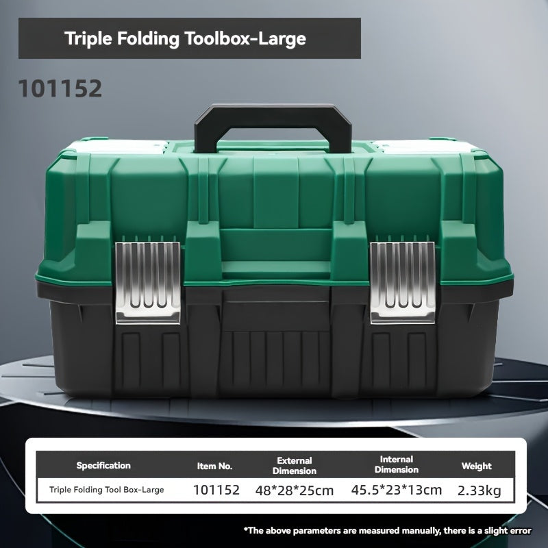 16-Inch Waterproof Plastic Folding Toolbox with Multi-Compartment Organizer for Electricians and Carpenters