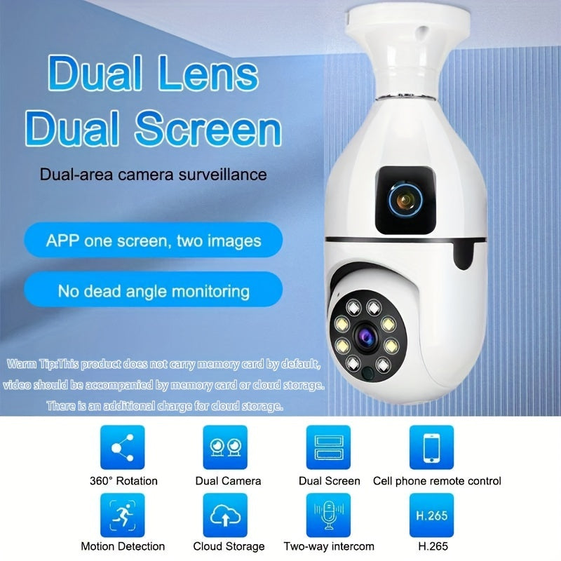 Wireless Dual-Camera Security Bulb with 360° Panoramic View Night Vision Motion Detection Two-Way Audio