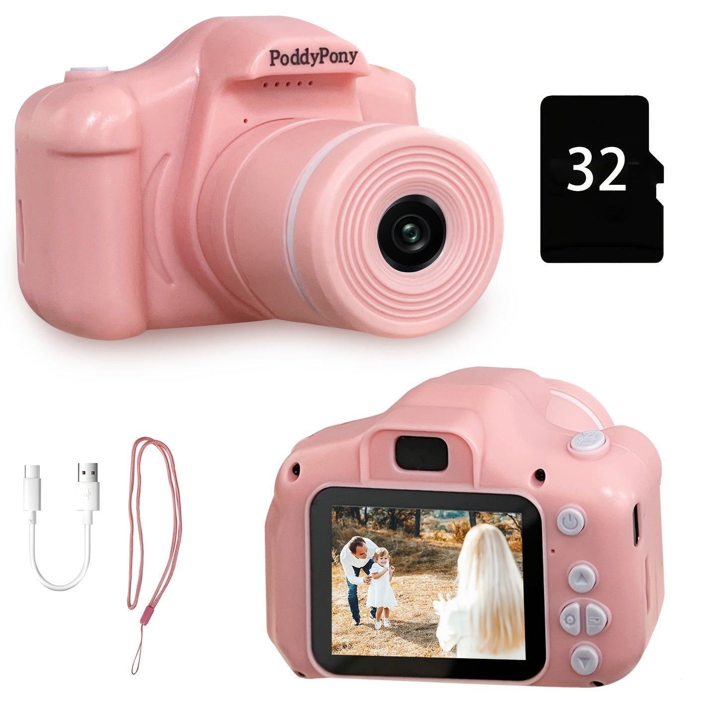 Kids Digital Camera with Long Lens 32GB Memory Card for Children Ages 3-12 Pink Purple Blue Black