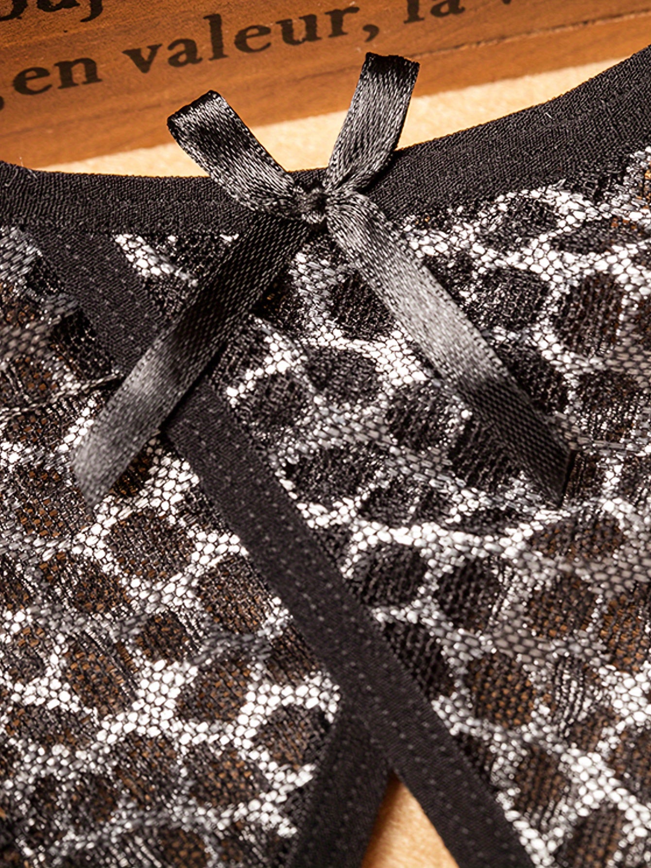 Women's Leopard Print Lace Trim Thongs with Bow Sexy Lingerie