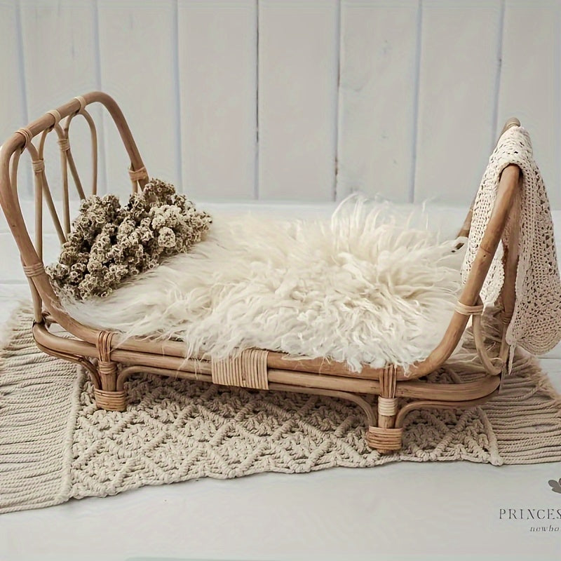 Kids Photography Props Rattan Bed and Chair Set for Studio Sessions Ginger Yellow