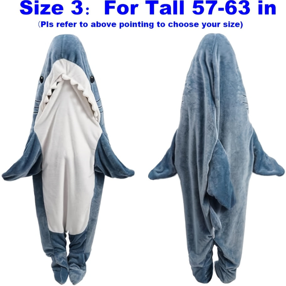 Kids Shark Hoodie Blanket Cozy Flannel Sleep Sack Blue