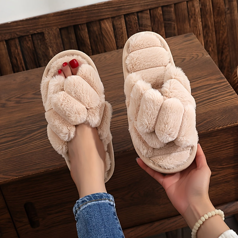 Women Soft Plush Slip-On Slippers Non-Slip EVA Sole Indoor House Shoes
