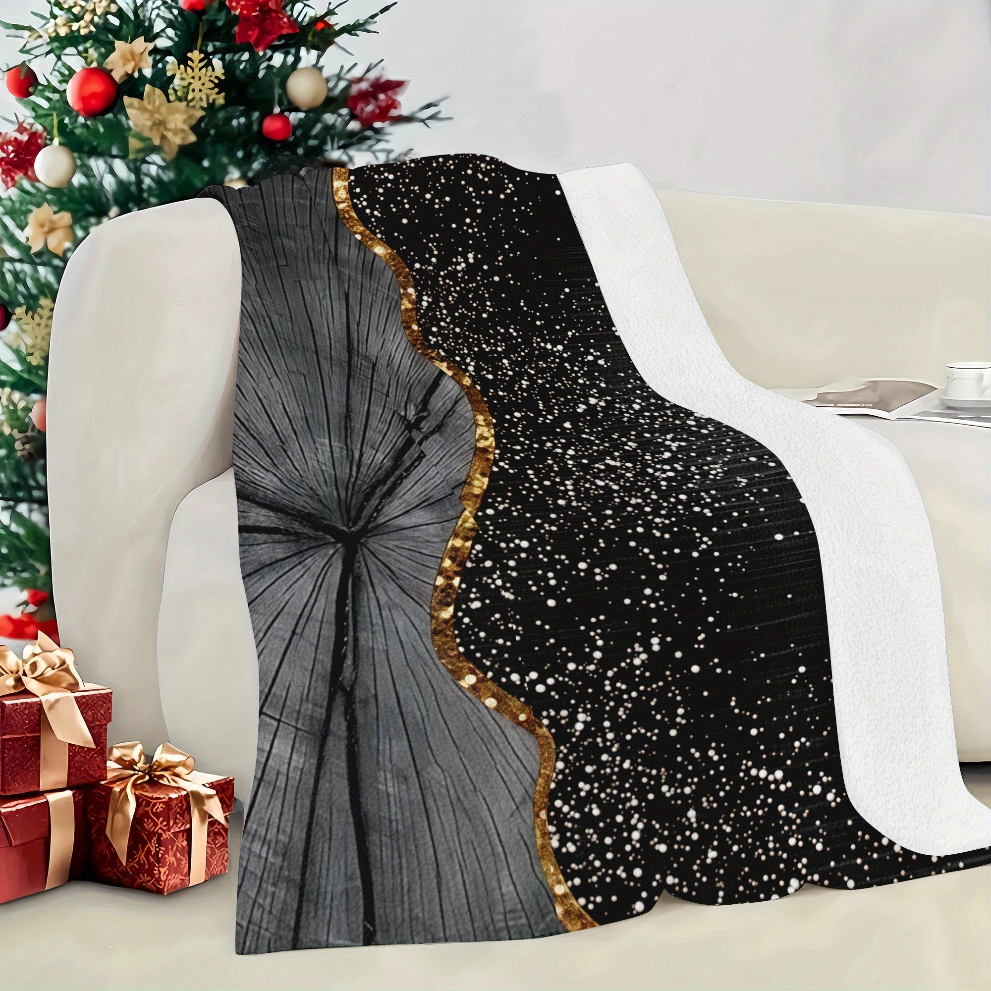 Flannel Throw Blanket Black Gray Pattern Cozy Bed Couch Gift Easy to Clean