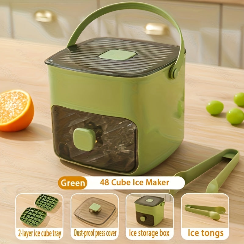 48- Muz kubiklari yasovchi, oson bosish qopqog'i bilan, katta sig'im, ikki qatlamli dizayn, muzlatgich uchun oziq-ovqat darajasidagi plastik qopqoq - viski va kokteyllar uchun ideal, zarur oshxona asbobi.