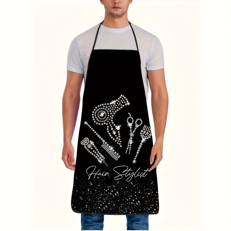 Delantal de peluquería con estampado de herramientas de estilista, ajustable, de tela tejida de poliéster