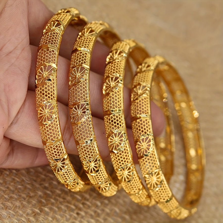 Gold-Plated Copper Bracelet Set for Women 4-Piece Dubai Arabic Wedding Jewelry