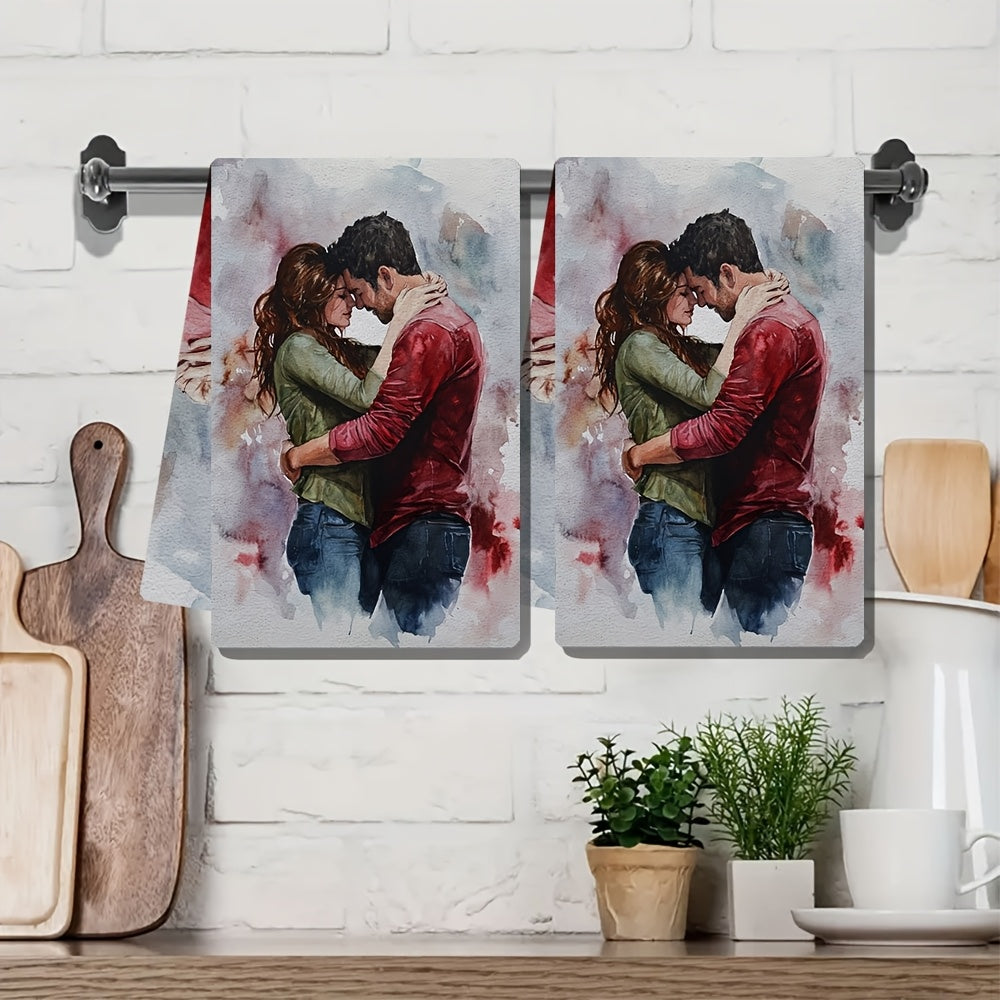 Набор из 2-х кухонных полотенец "Романтические объятия" - Роскошно мягкие, супер впитывающие полиэстеровые полотенца для посуды, легко чистятся, 40,64x60,96 см - Идеально для Дня святого Валентина или повседневного использования на кухне