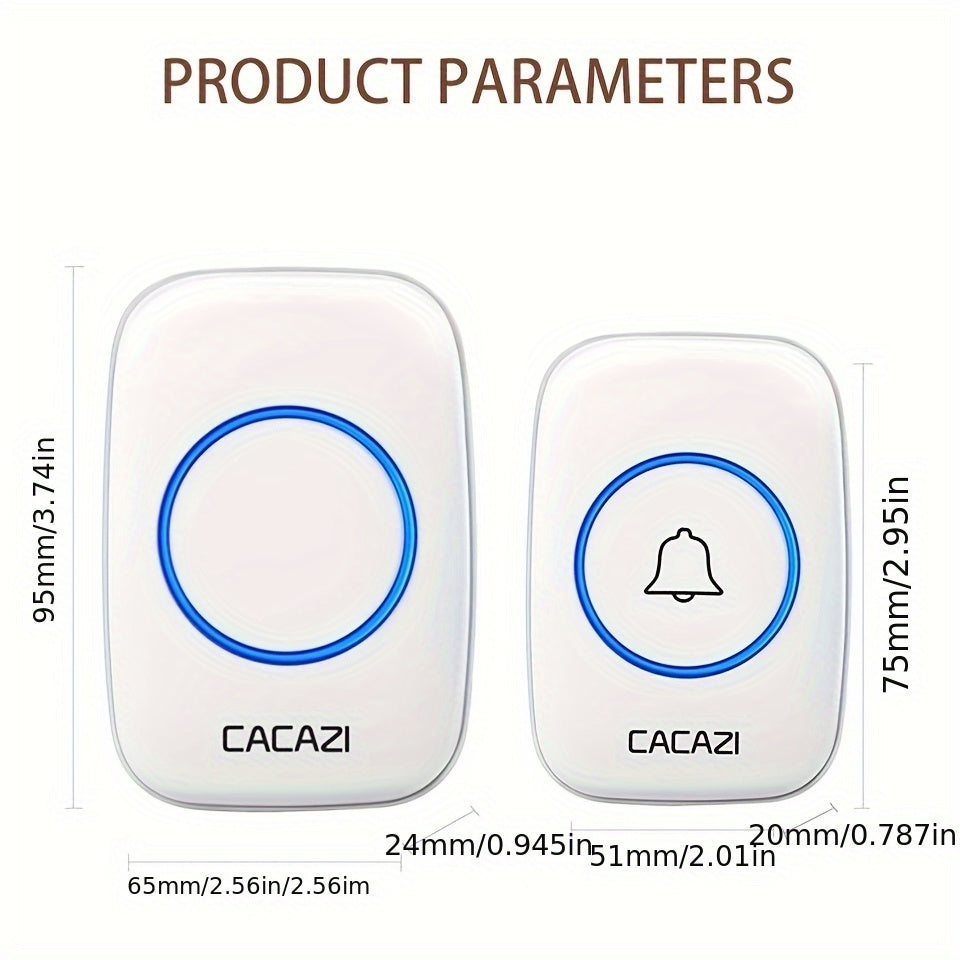 Wireless Doorbell Set with 2 Plug-in Receivers 304.8m Range 60 Melodies Volume Control EU Plug