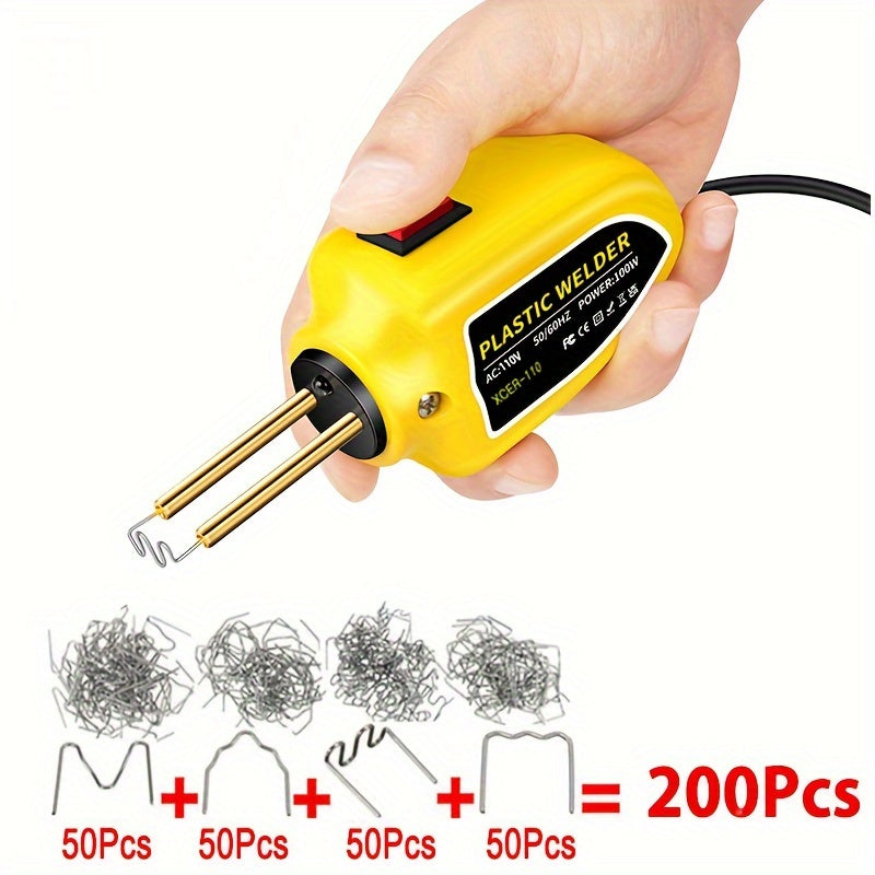Herramienta de soldadura de plástico portátil de 100W para reparación de coches con grapas y pistola de calor
