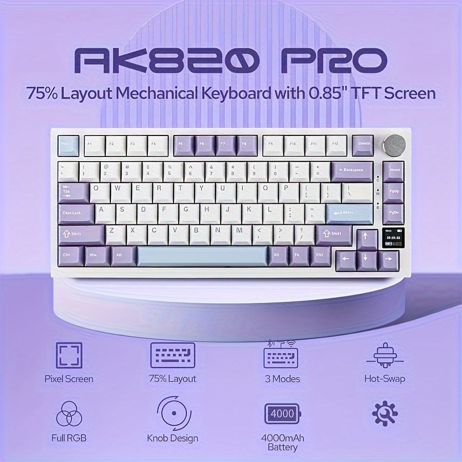 75% Hot-Swappable Mechanical Keyboard with TFT Display RGB Backlit Gasket Gateron Switches