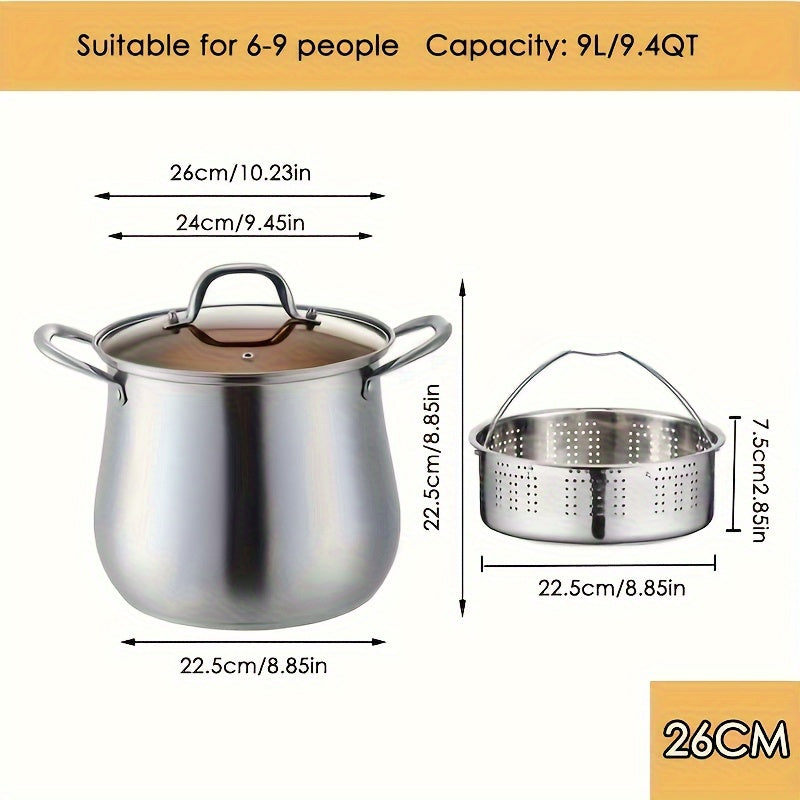 9.4 Qt Stainless Steel Stockpot Set with Steamer and Glass Lid