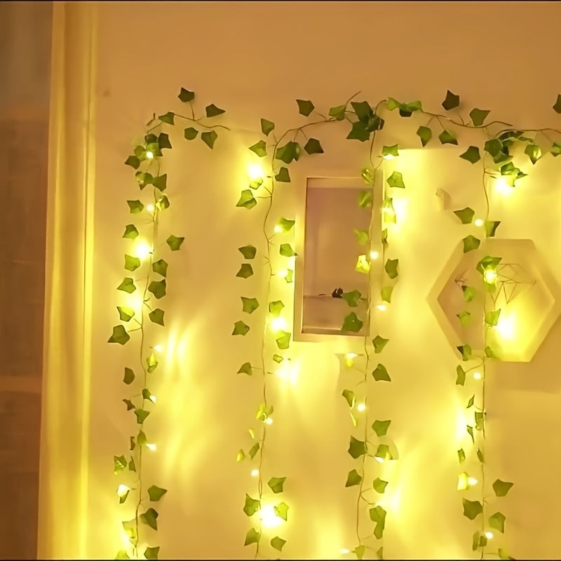 Зеленая гирлянда из листьев на шнуре 2м 5м 10м, работает на батарейках, для внутреннего декора