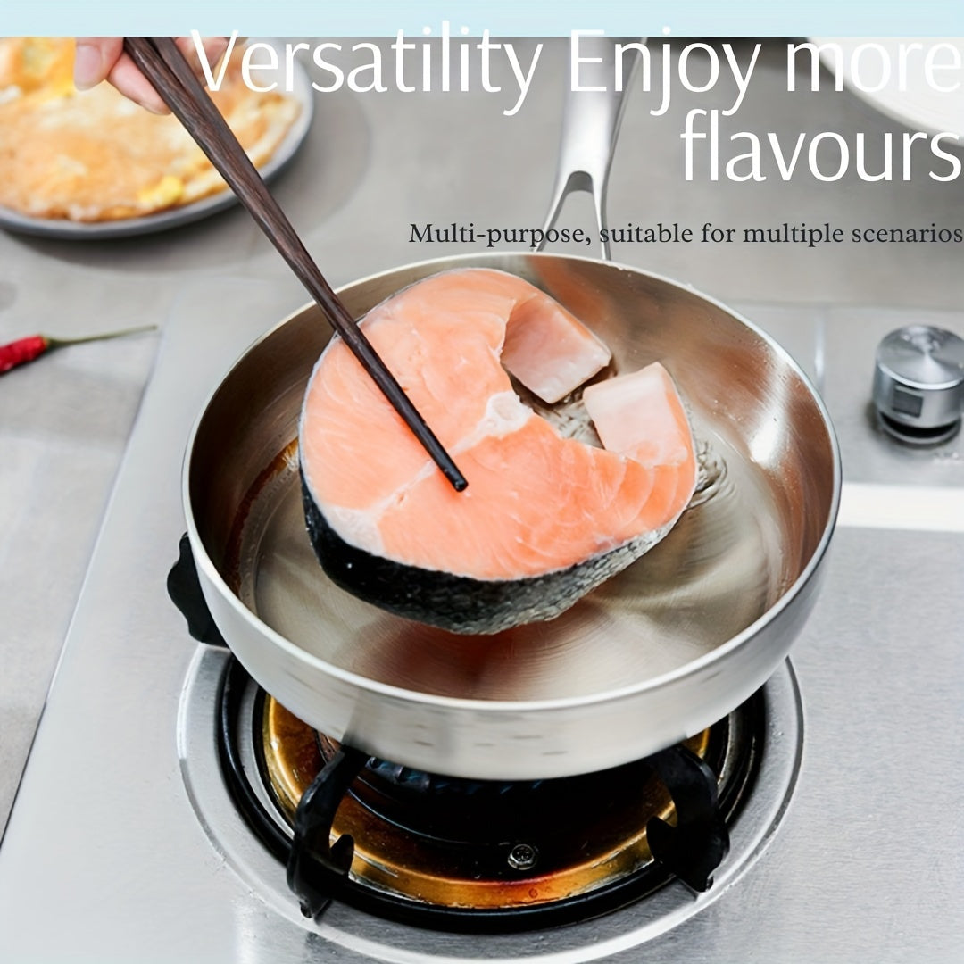 Stainless Steel Uncoated Flat-Bottom Frying Pan with High Edge Multiple Sizes