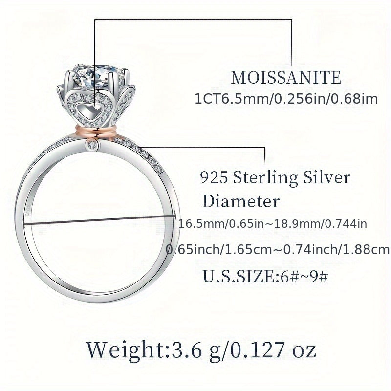 Wedding Proposal Ring Silver Moissanite Flower Design with Certificate and Box