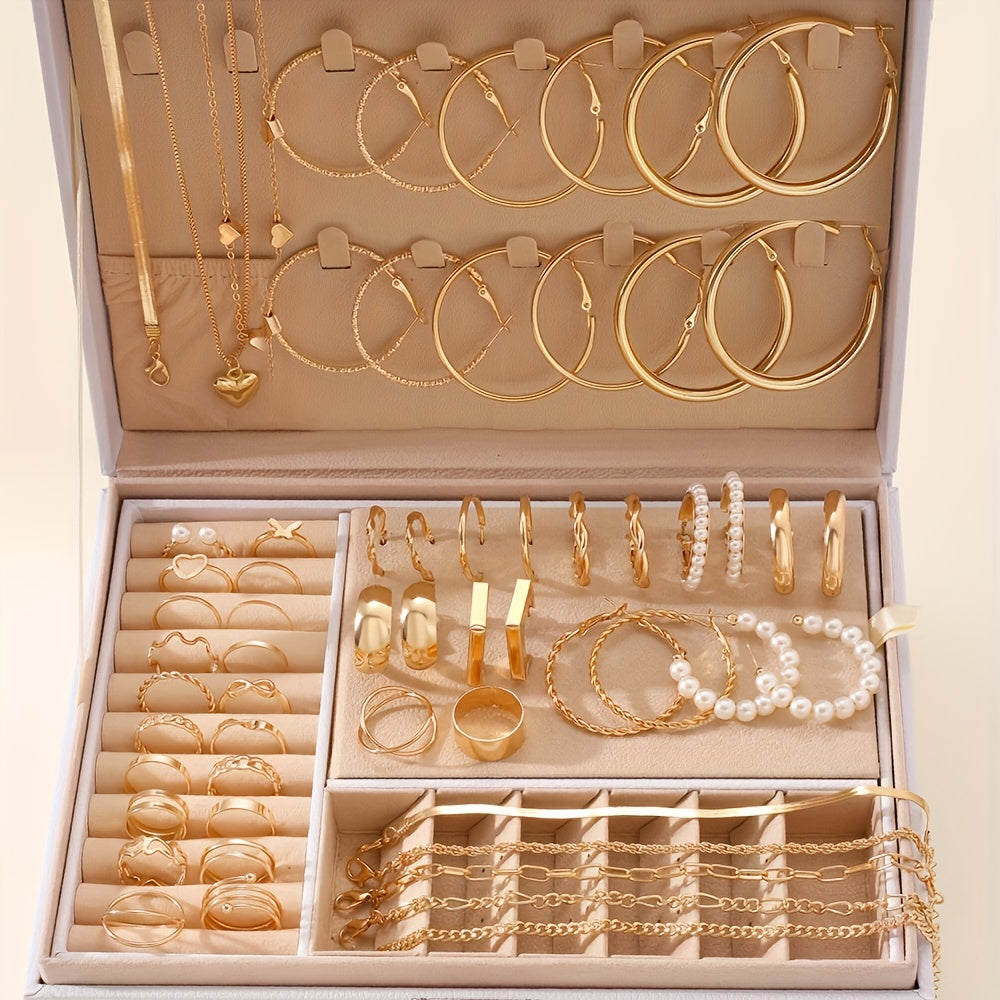 Gold Jewelry Set with Earrings Necklaces Bracelets Rings Anklets 54/58/83/84/86/91 Pieces