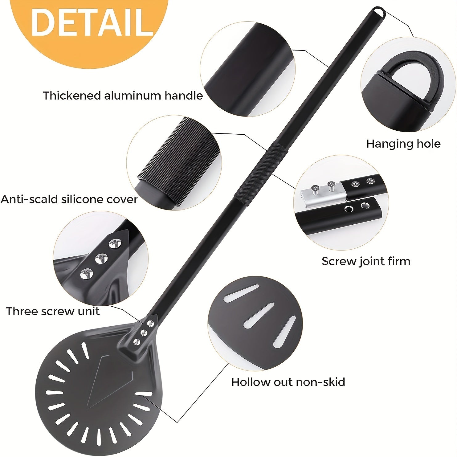 Этот алюминиевый лопата для пиццы длиной 8 дюймов и имеет нескользящую ручку для удобного использования. Ручка съемная, длиной 80,01 см, что делает ее идеальной для домашних пицц и хлеба.