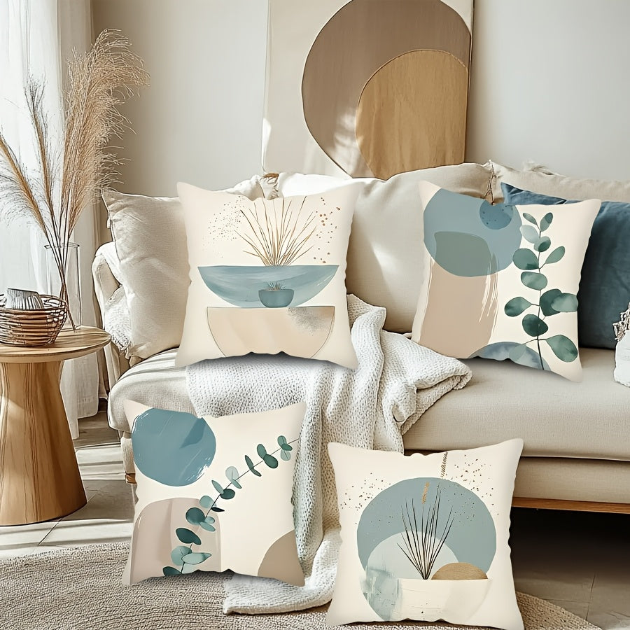 Funda de cojín de estilo bohemio 44.96x44.96 cm, eucalipto abstracto, geométrico, tejido de poliéster decorativo