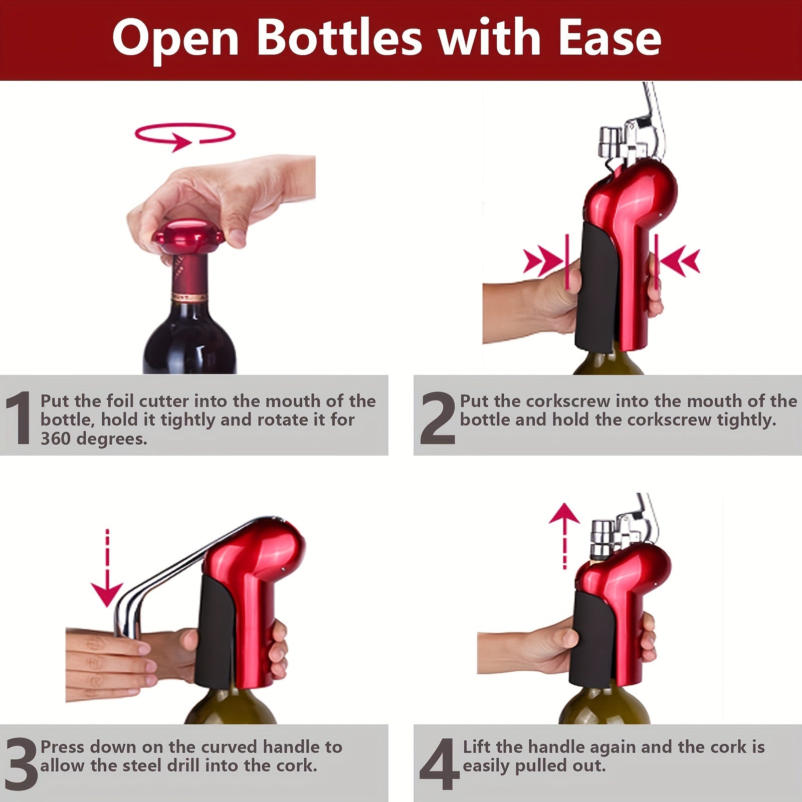 Red ABS Wine Bottle Opener with Paper Cutter Manual Lever Kitchen Tool