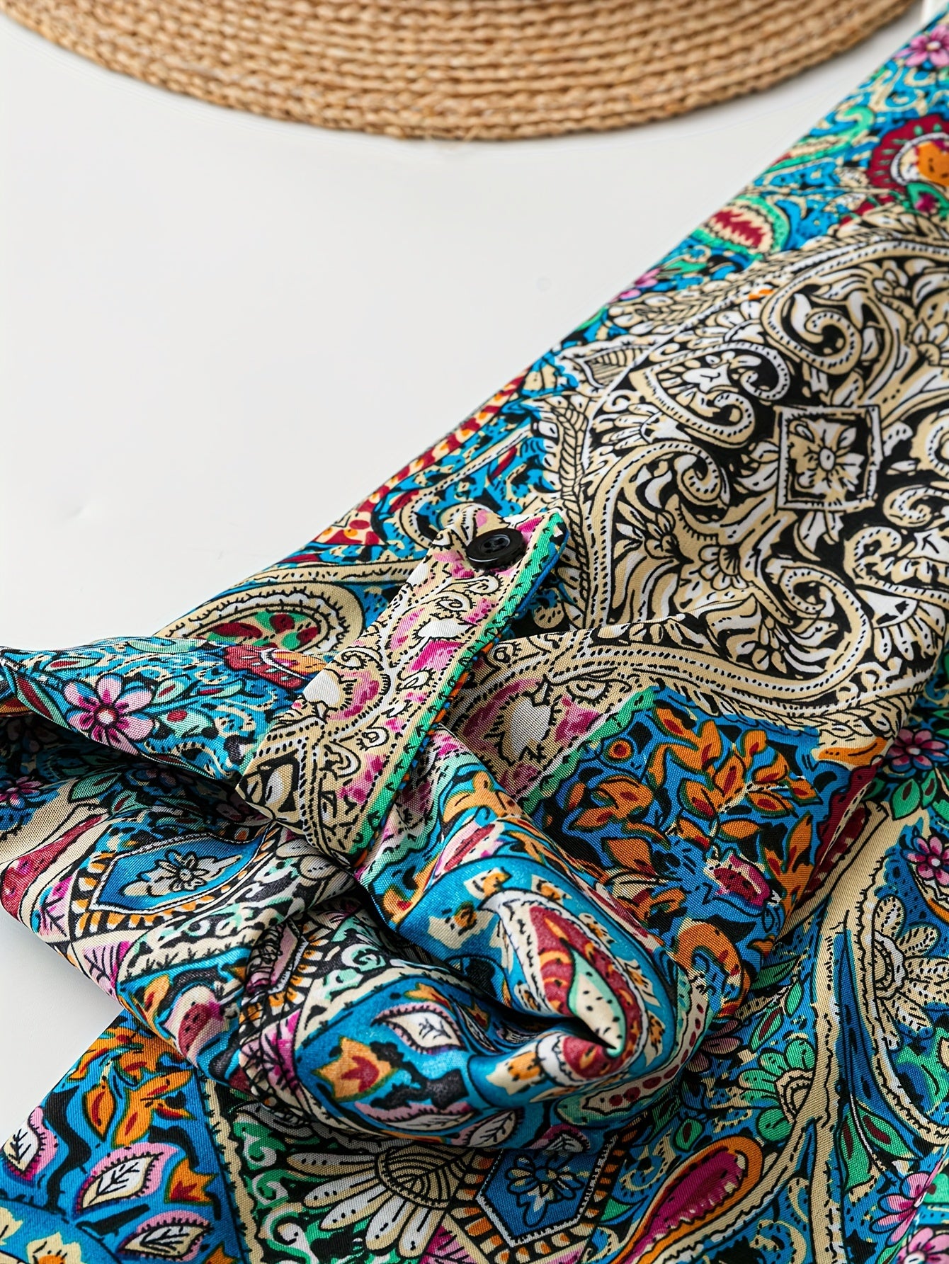 Plus Size Floral Blouse for Women Long Sleeve Button Collar Spring Fall Polyester Stretch