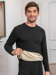 Men's Thermal Underwear Top High Elastic Warm Knit Fabric Fall Winter Solid Color
