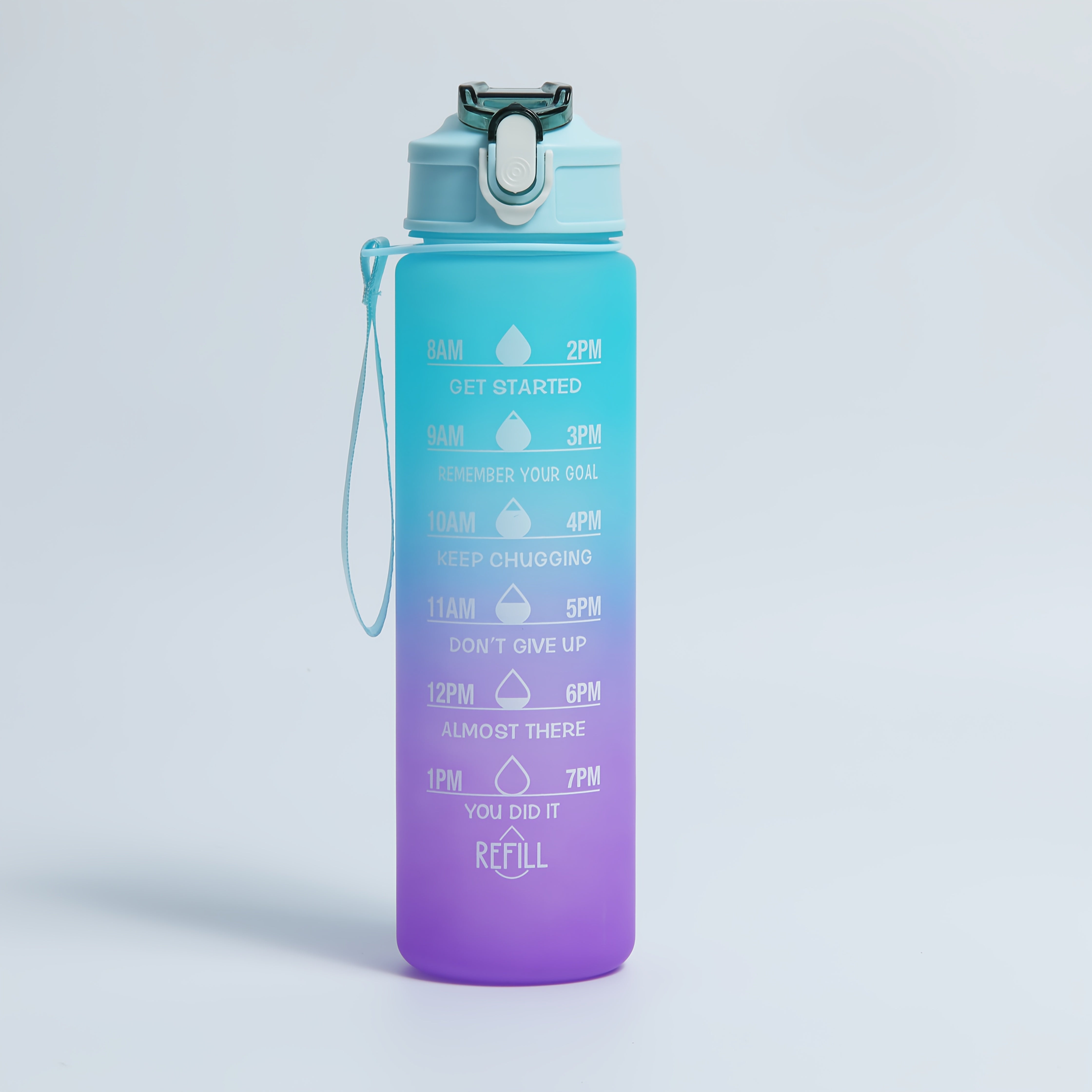 Water Bottle with Straw and Time Marker BPA-Free Leakproof Lightweight for Fitness Gym Yoga Hiking