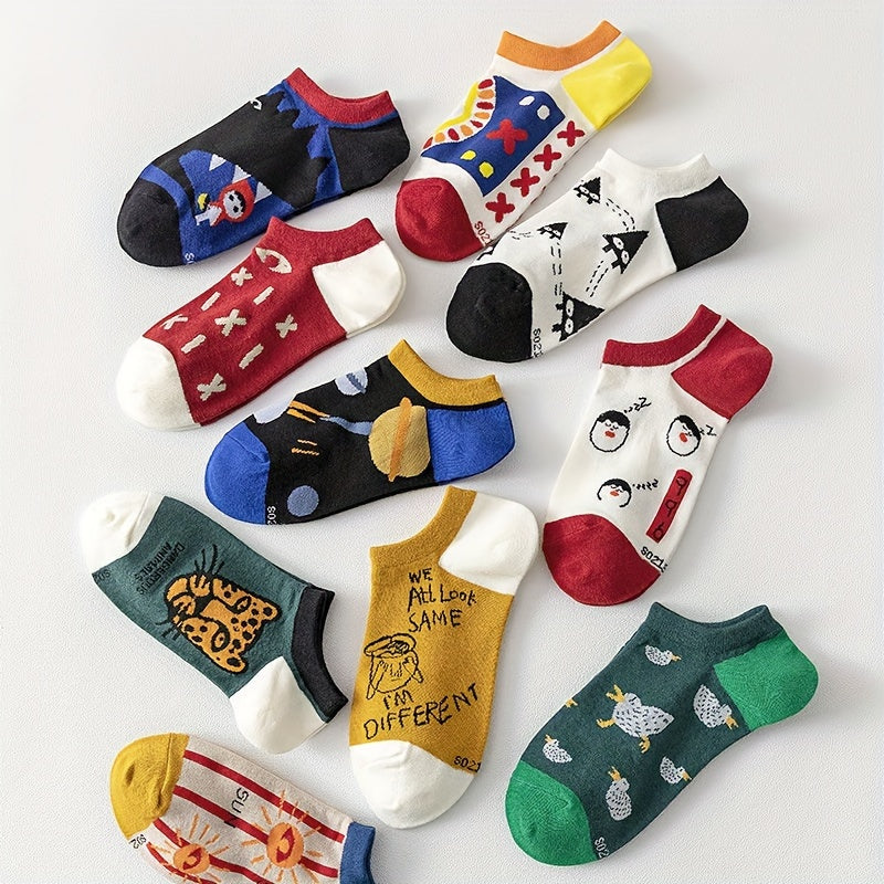 Assorted Couples Ankle Socks 3/5 Pairs Breathable Sweat-Absorbent Polyester Spandex