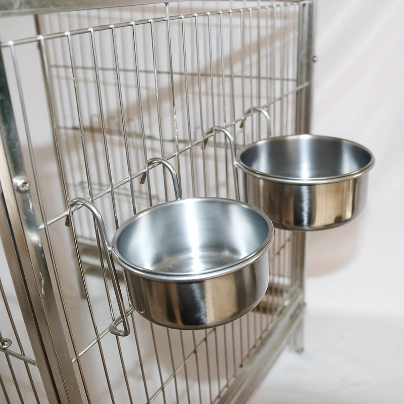 Stainless Steel Hanging Dog Bowl with Clamp Holder for Spill Prevention and Neck Protection