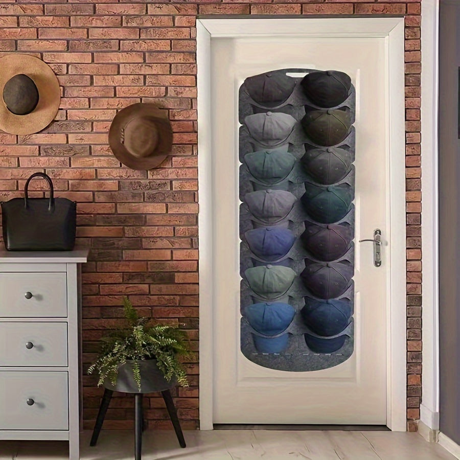 Wall-Mounted Cap Organizer with Seven Shelves, Portable Linen Hat Storage