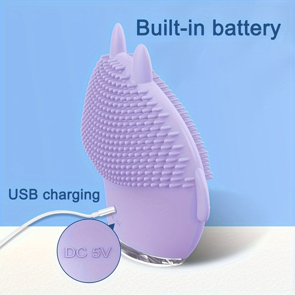 Mini Cartoon Electric Face Brush with 12 Massage Modes USB Rechargeable Exfoliating Skincare Tool