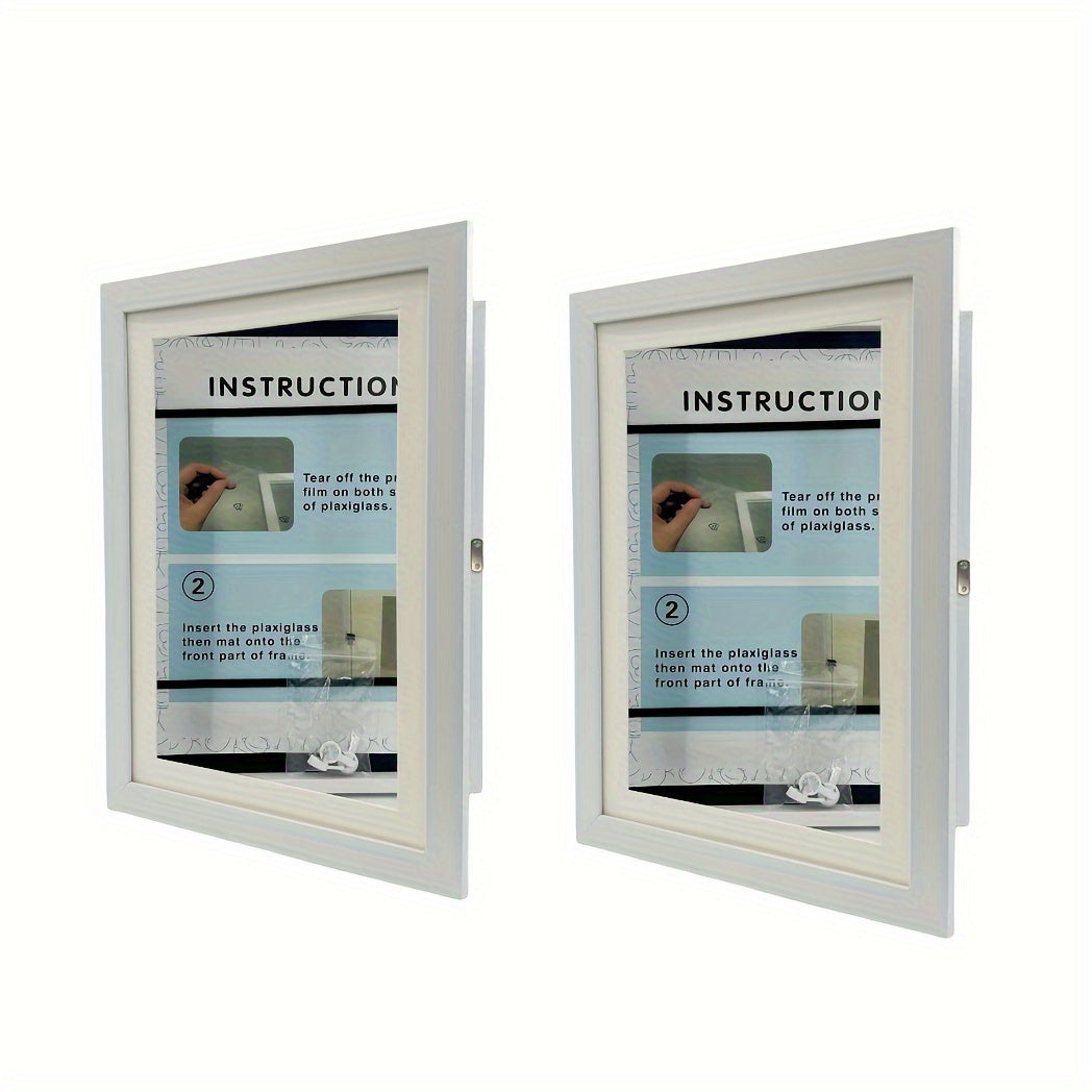 Two Art Frames for Interchangeable Artwork Display Horizontal Vertical Front Opening with or without Mat