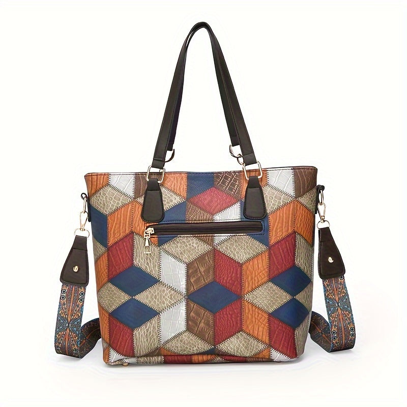 Fashionable Patchwork Crossbody Handbag for Office and Casual Use