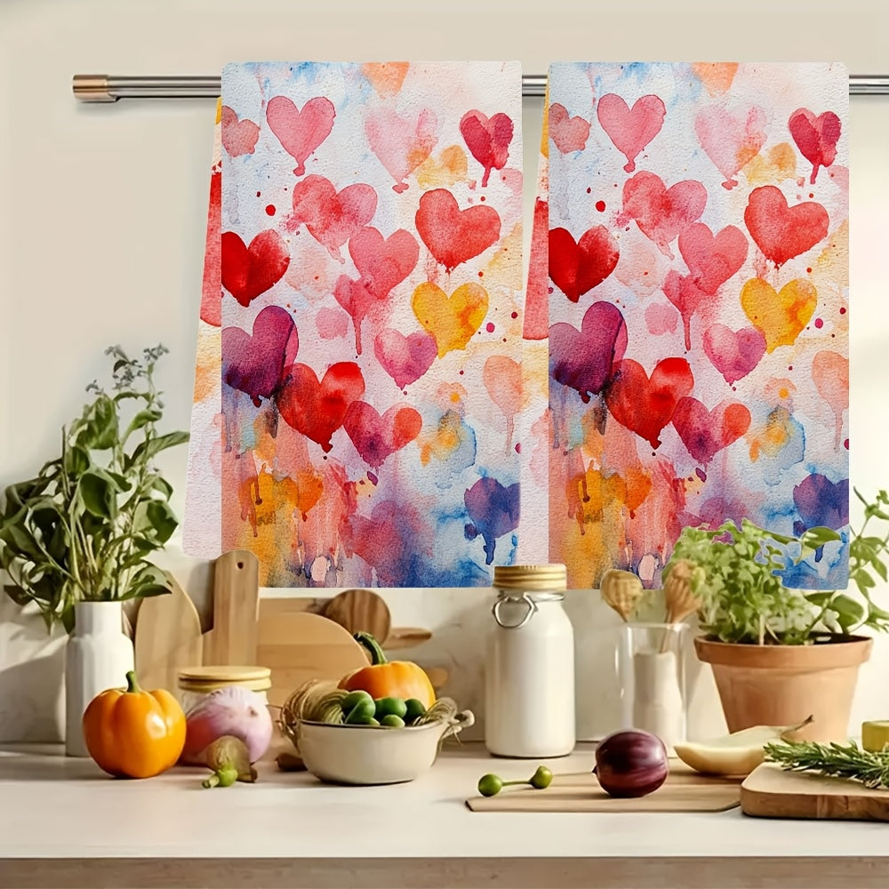 Yurak Splash dizayni bilan 2 ta yumshoq oshxona sochiqlari to'plami, namlovchi, 16x24 dyuym