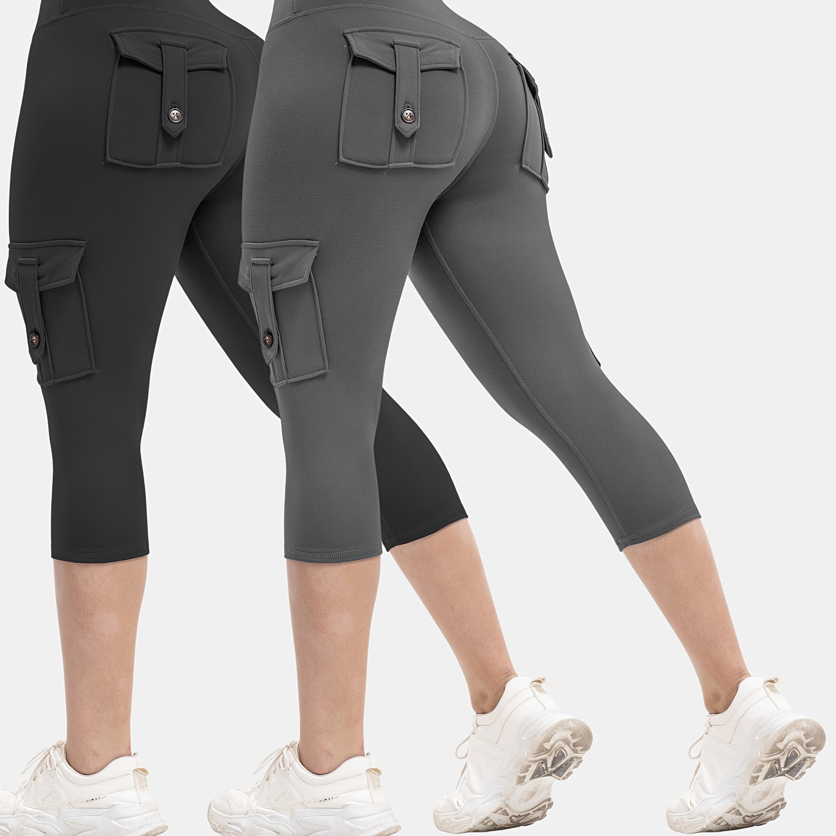 Women's Large Size High Waist Tights with Pockets Moisture-Wicking