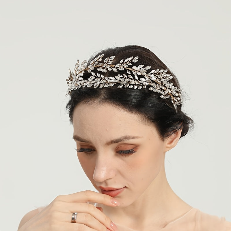 Silvery Rhinestone Bridal Tiara Wedding Headband with Crystal Accents and Alloy Design