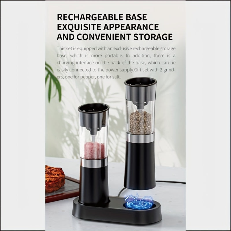 HUAMIDARY Elektr salt va murch maydalagich to'plami - sozlanadigan qattiqlik, USB bilan qayta zaryadlanadigan zanglamaydigan po'latdan yasalgan tegirmon